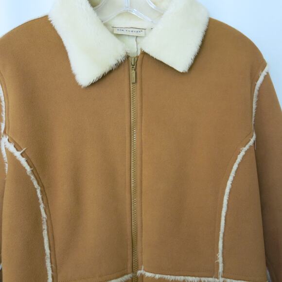 VINTAGE Kim Rogers Y2K Jacket Faux Suede Size M Women Tan Brown Faux Fur Trim - Picture 2 of 13